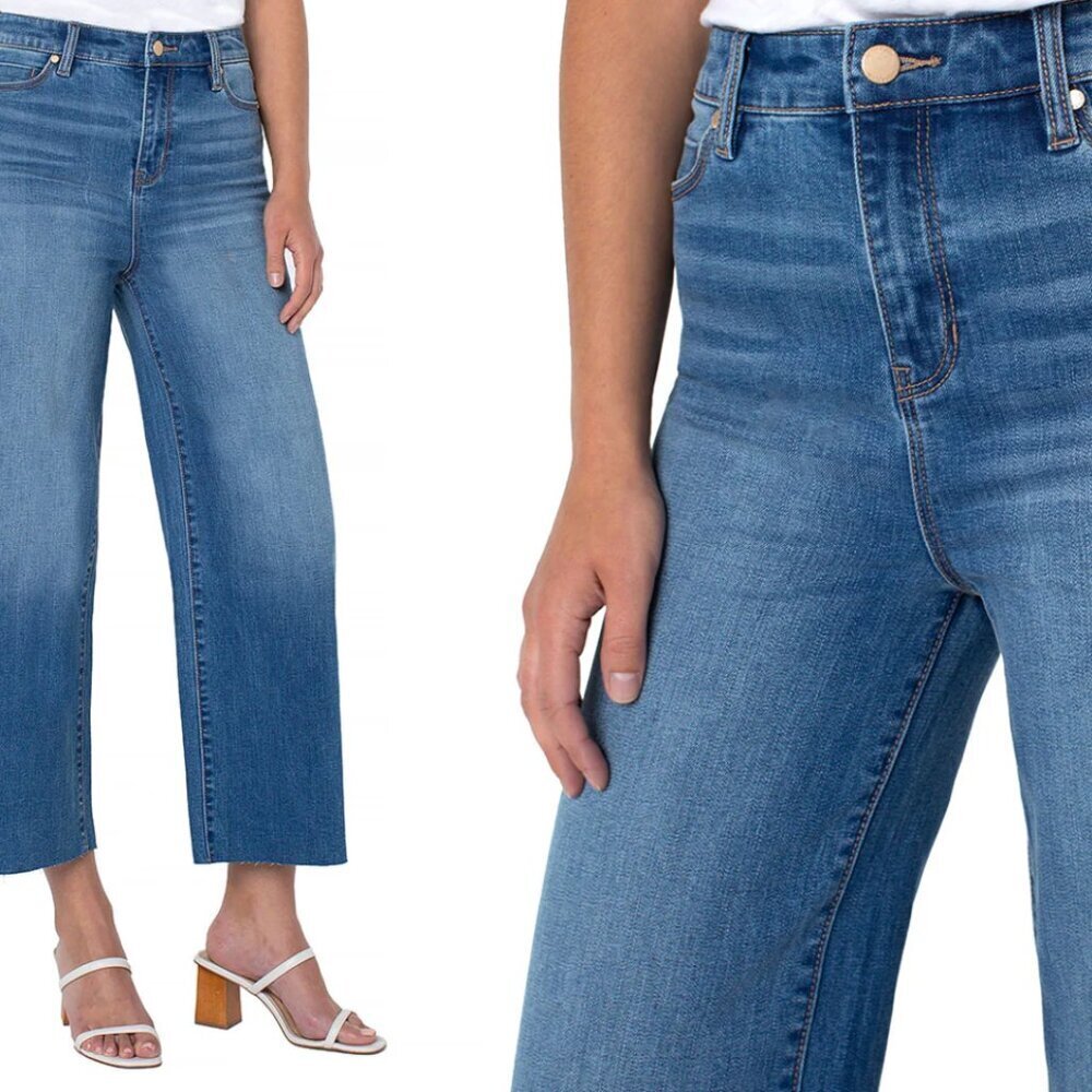 Liverpool Los Angeles Hi-Rise Crop Wide Leg Jeans Frayed Hem Eco Logical 4/27 - Picture 6 of 6